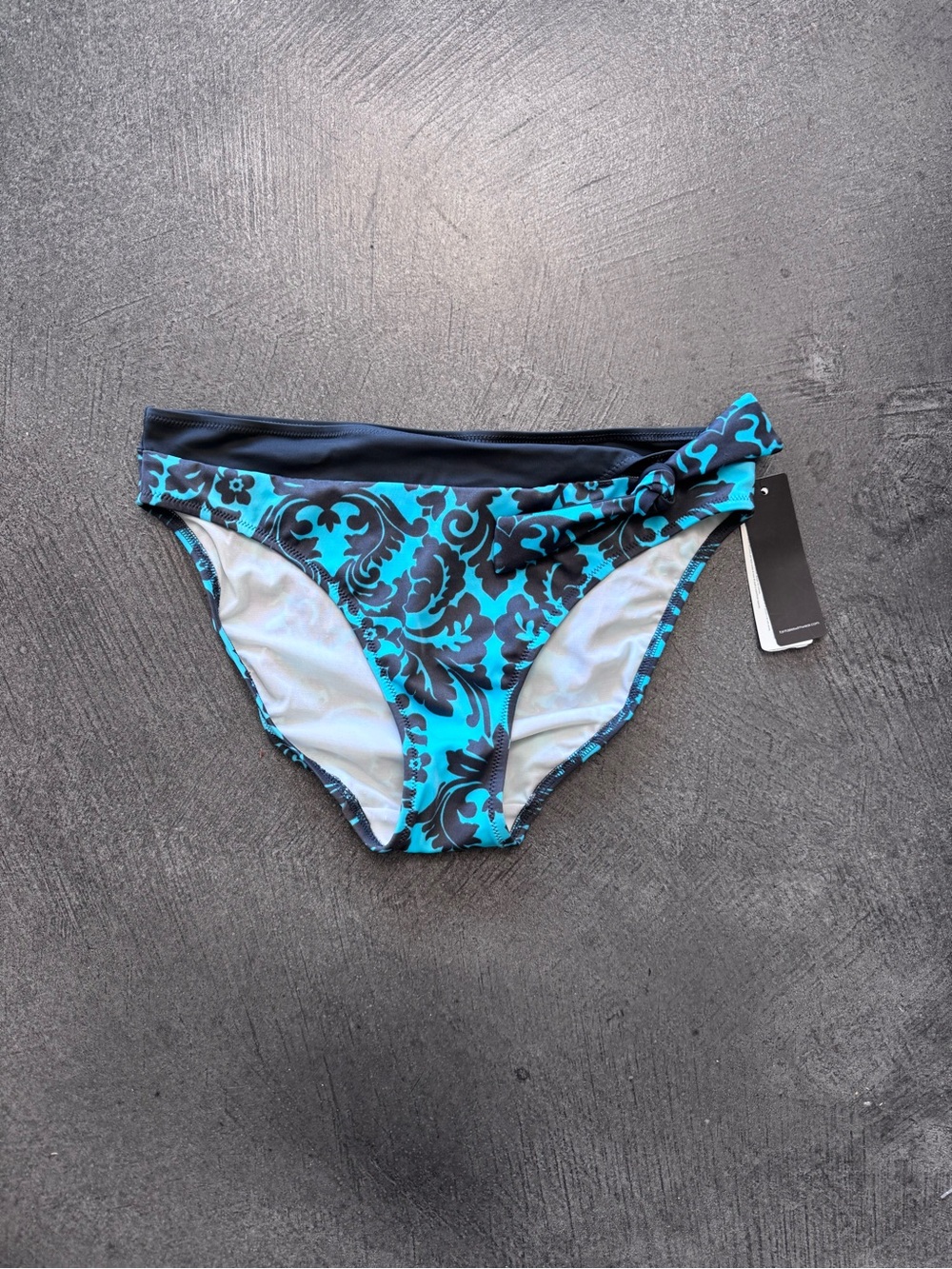 Fantasie Turquoise & Black Floral Bikini Bottom with Side Knot